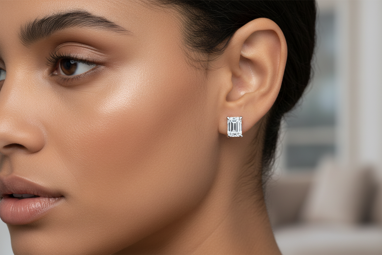 1.07ct Divine Elegance Emerald-Cut Diamond Earrings in 9k White Gold