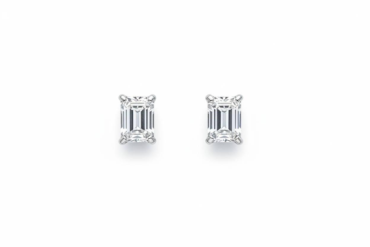 1.07ct Divine Elegance Emerald-Cut Diamond Earrings in 9k White Gold