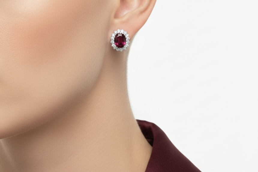4.88ct Ocel Oval Ruby Dial Diamond Earrings