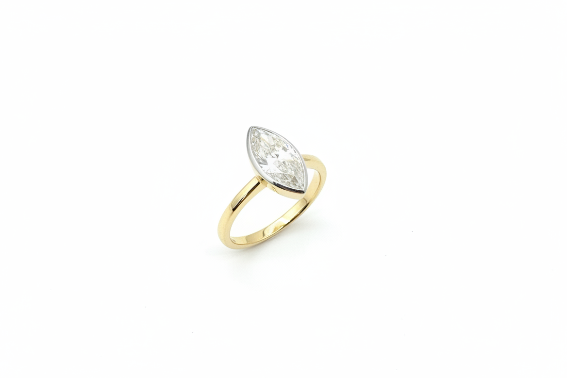 2.50ct Marquise Diamond Ring in 18k Yellow Gold