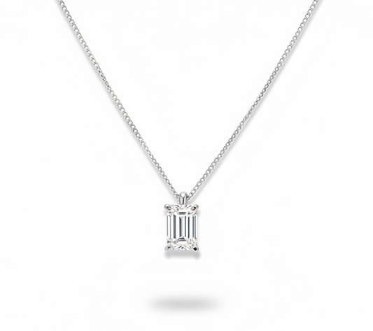 0.50ct Divine Elegance Emerald Cut Natural Diamond Pendant Necklace in 18k White Gold