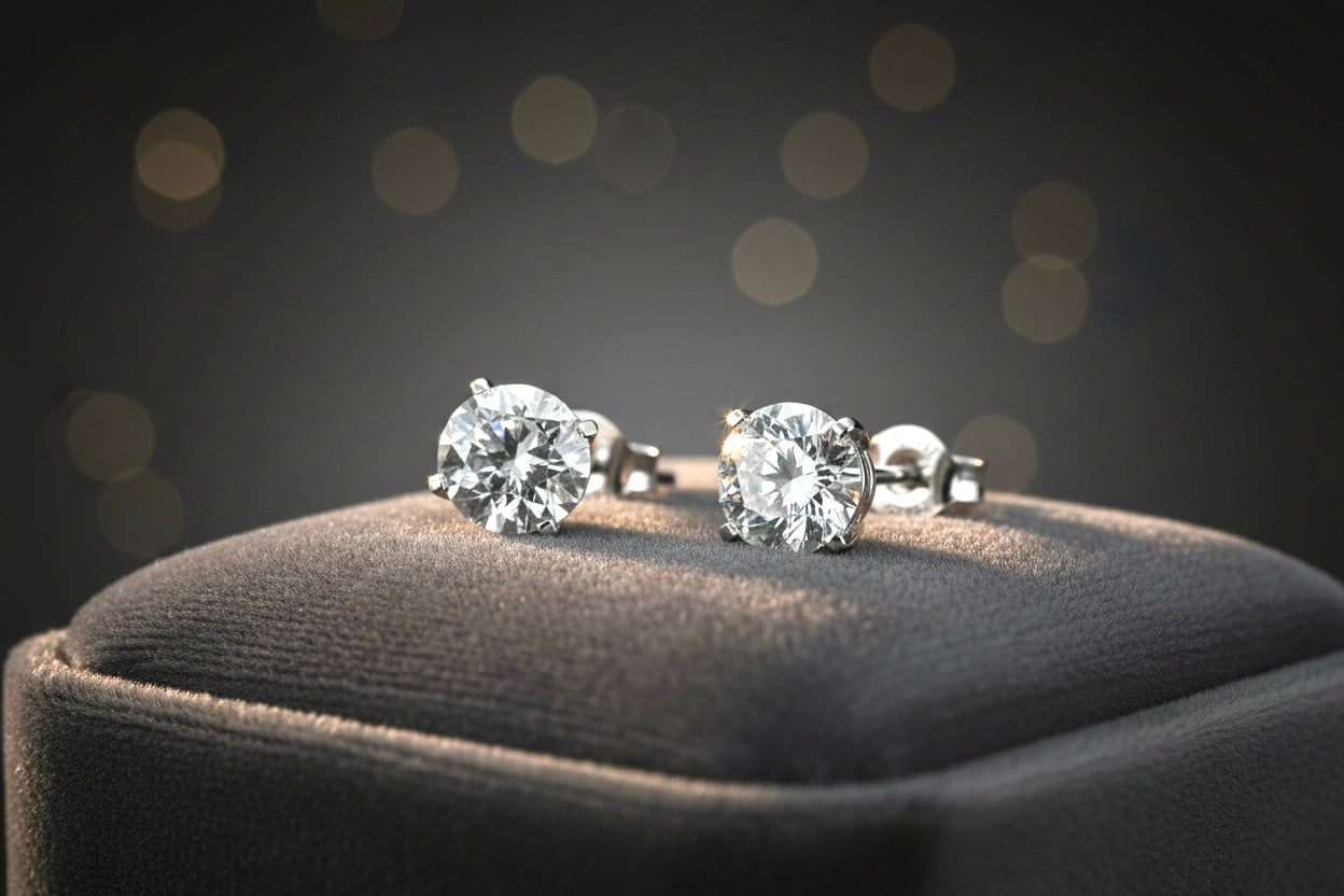 5.05ct Four Claw Lab Diamonds Stud Earrings in 9k White Gold