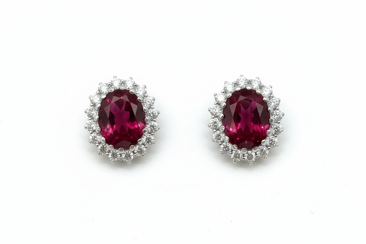 4.88ct Ocel Oval Ruby Dial Diamond Earrings