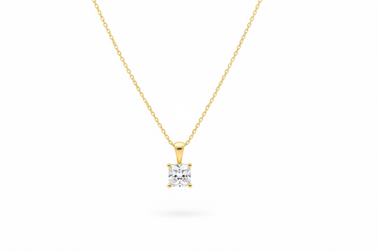 0.90ct Glory Princess Cut Solitaire Natural Diamond Necklace in 18k Yellow Gold