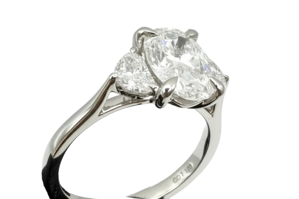 2.04ct Oval Half Moon Platinum Diamond Ring