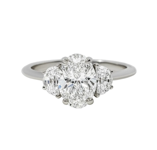 2.04ct Oval Half Moon Platinum Diamond Ring