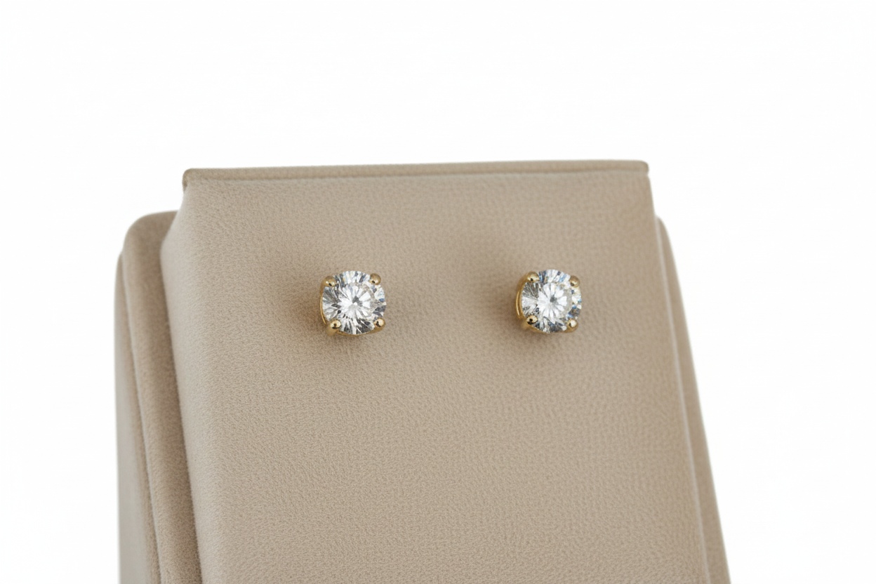 1.04ct Four Claw Lab Diamond Stud Earrings in 18k Yellow Gold